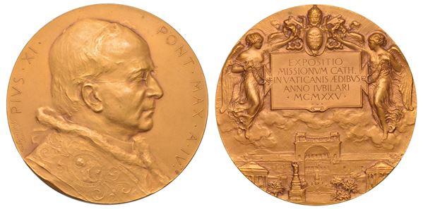VATICANO. PIO XI, 1922-1939. Medaglia in bronzo dorato 1925. Esposizione delle Missioni durante il Giubileo.