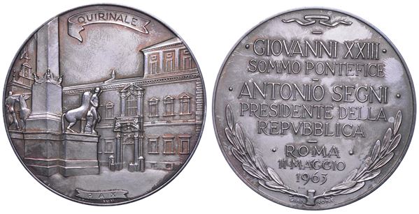 VATICANO. GIOVANNI XXIII, 1958-1963. Medaglia in argento 1963. Visita al Quirinale.