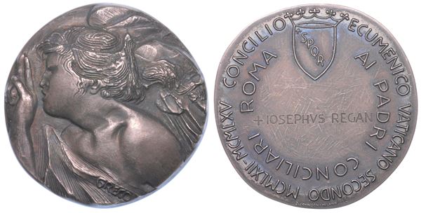 VATICANO. GIOVANNI XXIII, 1958-1963. Medaglia in argento 1962-1965. Concilio Ecumenico Vaticano II. Al Padre Conciliare Iosephus Regan.