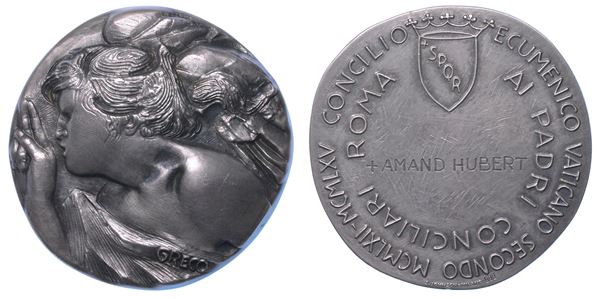 VATICANO. GIOVANNI XXIII, 1958-1963. Medaglia in argento 1962-1965. Concilio Ecumenico Vaticano II. Al Padre Conciliare Amand Hubert.