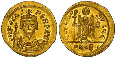 FOCAS, 602-610, Busto coronato con globo crucigero, Oro