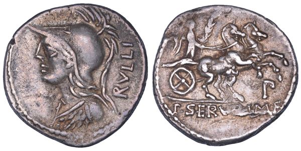 SERVILIA. P. Servilius M. f. Rullius, 100 a.C. Denario.