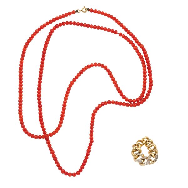 Group of coral and gold jewels