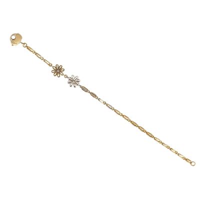 Bracciale con inserti a motivo floreale in oro giallo e oro bianco con diamanti
