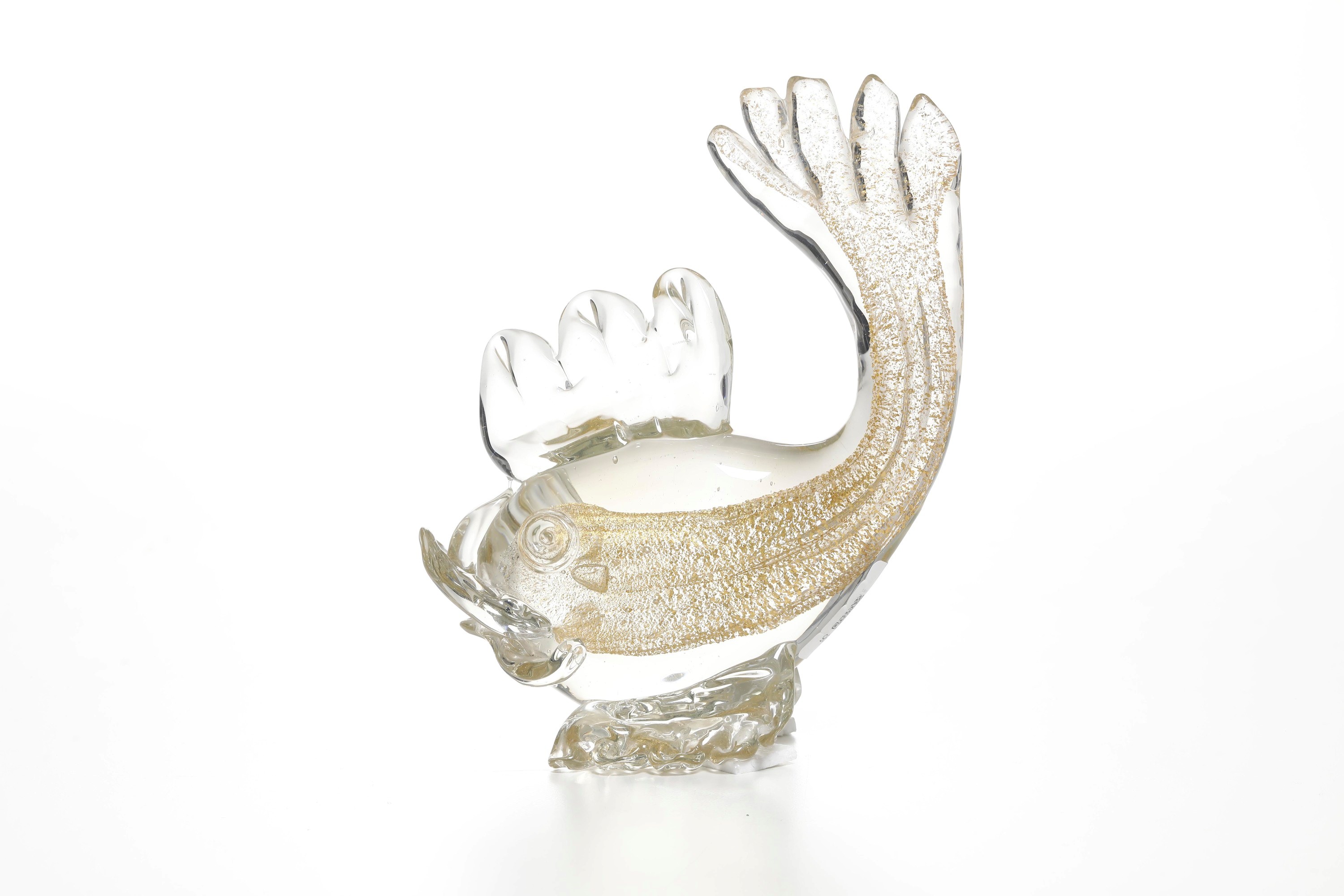 Murano, Soprammobile a forma di pesce in vetro pesante con inclusione di foglia oro, XX secolo