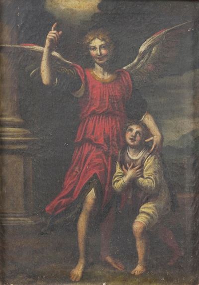 Scuola lombarda del XVII secolo, L'angelo custode, olio su tela