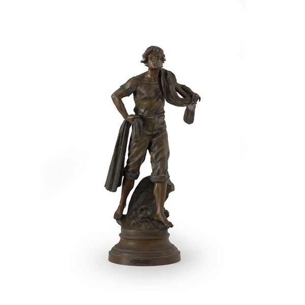 Pescatore. Francia, XIX-XX secolo. Firmata "Moreau" alla base