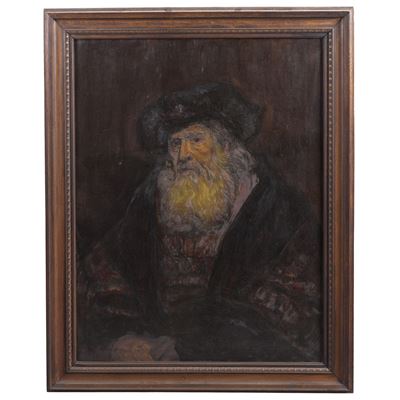 Scuola del XX secolo, Ritratto di anziano barbuto in abiti cinquecenteschi, olio su tela