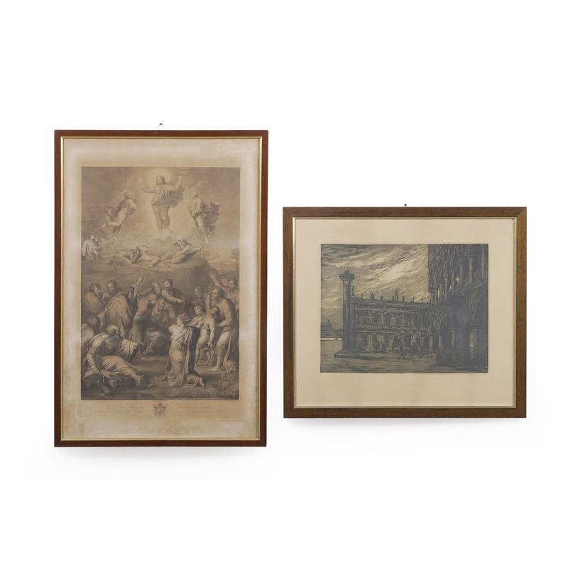 Incisore del XIX secolo, Trasfigurazione di Cristo / Incisore del XX secolo, Piazzetta San Marco a Venezia  - Auction Antiques - Cambi Casa d'Aste