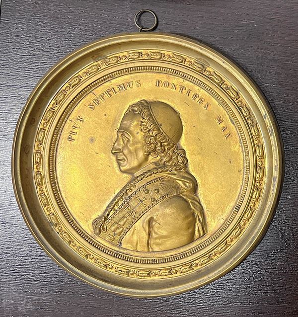 STATO PONTIFICIO. PIO VII, 1800-1823. Grande lamina in bronzo dorato.