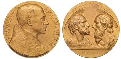 Medaglia in bronzo dorato, Vaticano, Anno Santo 1950, in onore di Pio XII