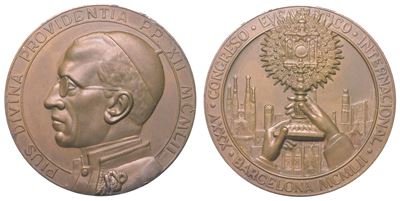 Medaglia in bronzo del Congresso Eucaristico di Barcellona, Vaticano, Pio XII (1939-1958), 1952