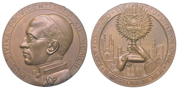 VATICANO. PIO XII, 1939-1958. Medaglia in bronzo 1952. Congresso Eucaristico di Barcellona.