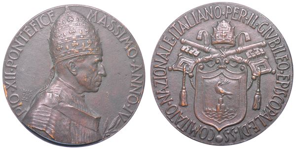VATICANO. PIO XII, 1939-1958. Medaglia in bronzo 1942. Giubileo Episcopale.