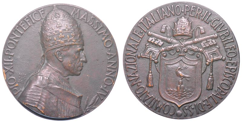 VATICANO. PIO XII, 1939-1958. Medaglia in bronzo 1942. Giubileo Episcopale.  - Asta Numismatica Light - Cambi Casa d'Aste
