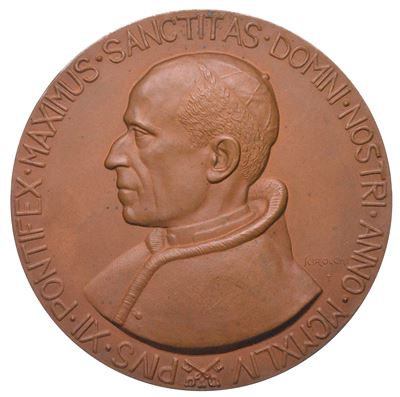Opus Scirocchi, Medaglia uniface in bronzo, Vaticano, Pio XII (1939-1958), 1944