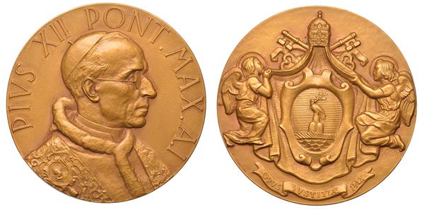 VATICANO. PIO XII, 1939-1958. Medaglia in bronzo dorato 1939. Elezione al pontificato.