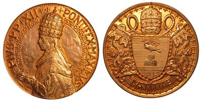 Medaglia in bronzo dorato commemorativa, Vaticano, Pio XII (1939-1958), Elezione al Pontificato