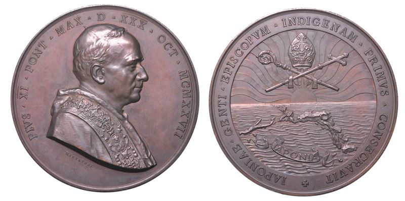 VATICANO. PIO XI, 1922-1939. Medaglia in bronzo 1927. Elezione primo vescovo giapponese.  - Auction Light Numismatics - Cambi Casa d'Aste