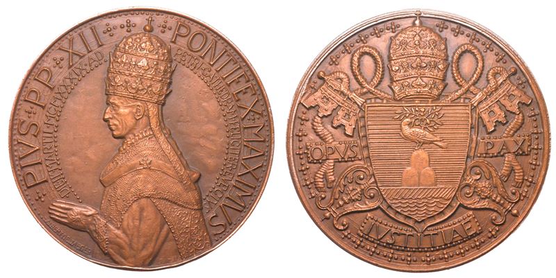 VATICANO. PIO XII, 1939-1958. Medaglia in bronzo 1939. Elezione al pontificato.  - Asta Numismatica Light - Cambi Casa d'Aste