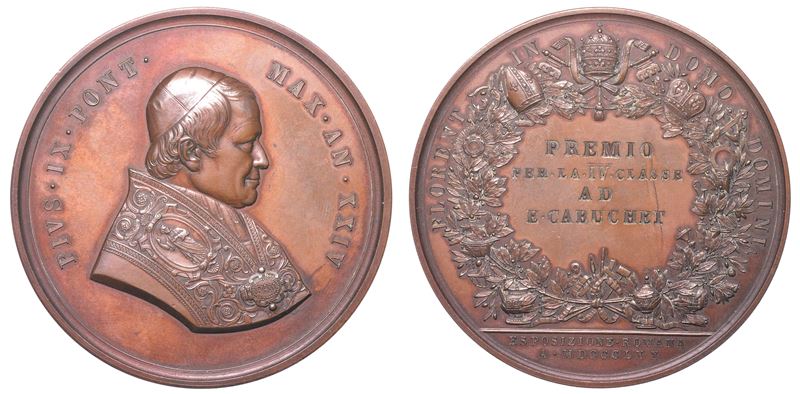 STATO PONTIFICIO. PIO IX, 1846-1878. Medaglia in bronzo 1870. Premio Esposizione romana.  - Auction Light Numismatics - Cambi Casa d'Aste
