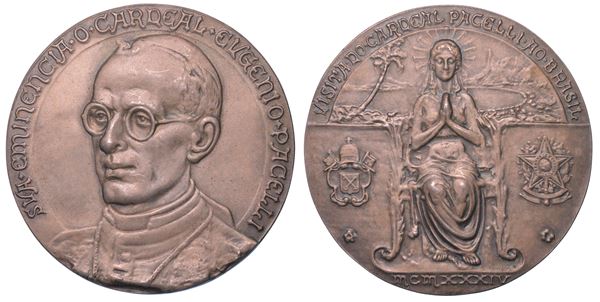 VATICANO. PIO XI, 1922-1939. Medaglia in argento 1934. Visita del Cardinal Pacelli (futuro papa Pio XII) in Brasile.