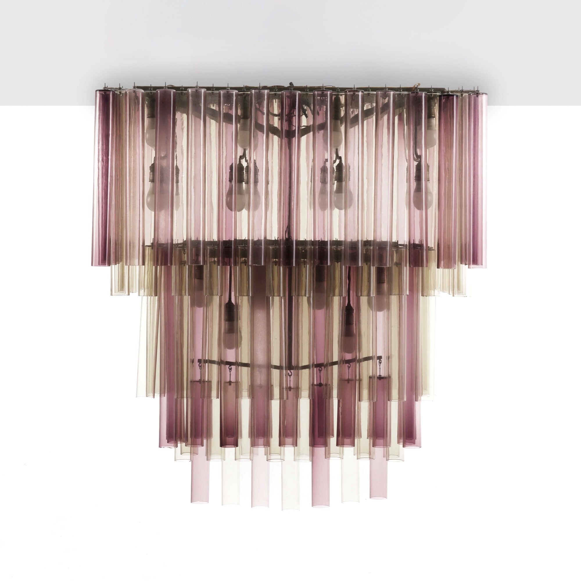 Barovier e Toso - Grande lampada a sospensione con diffusori in vetro di Murano colorato