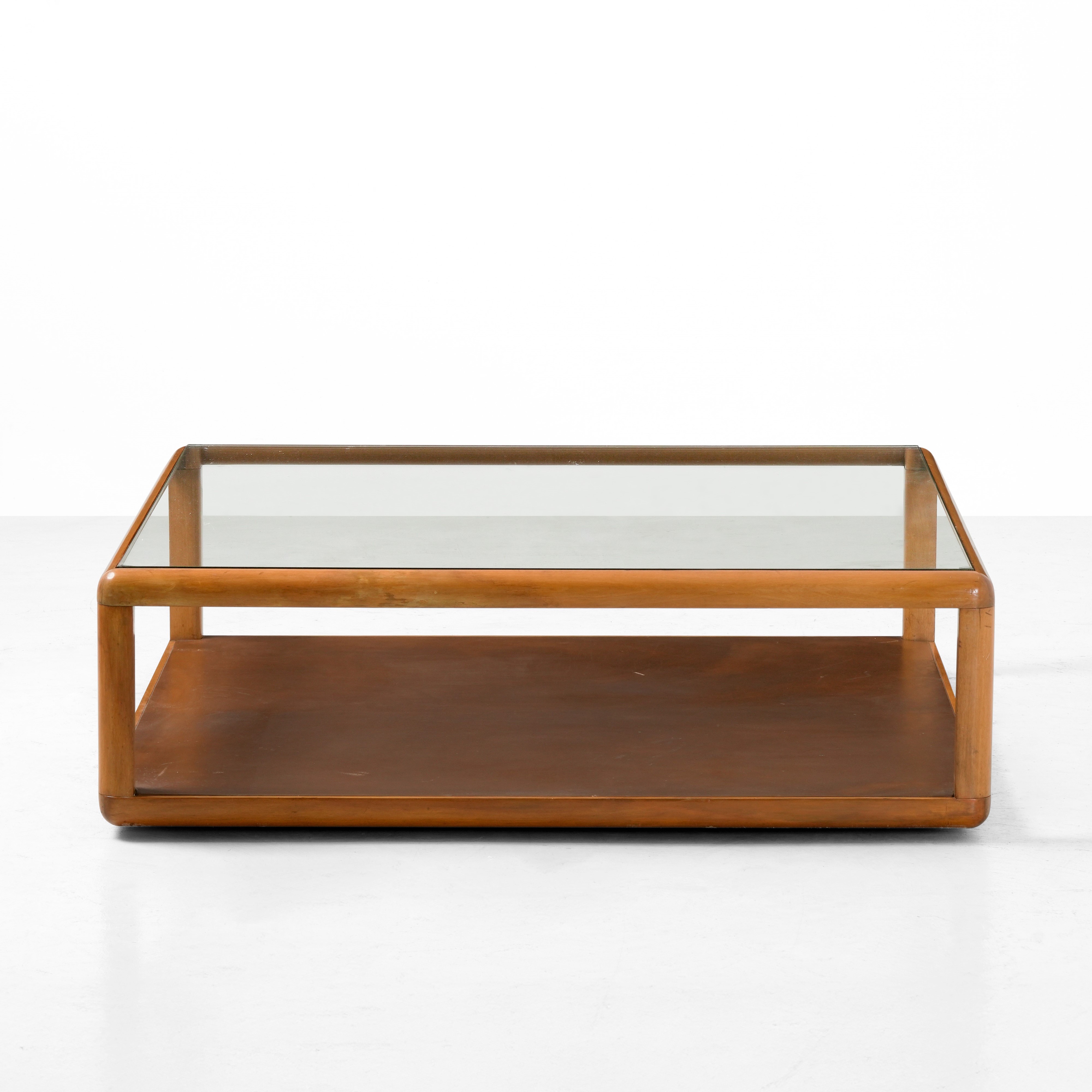 Tecno - Tavolo basso mod. T114, legno e cristallo molato