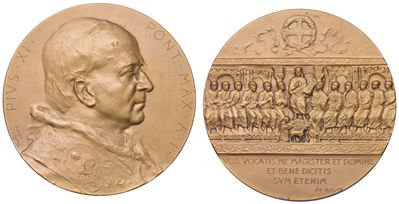 VATICANO, Medaglia in bronzo dorato 1922 - Elezione Vos Vocati