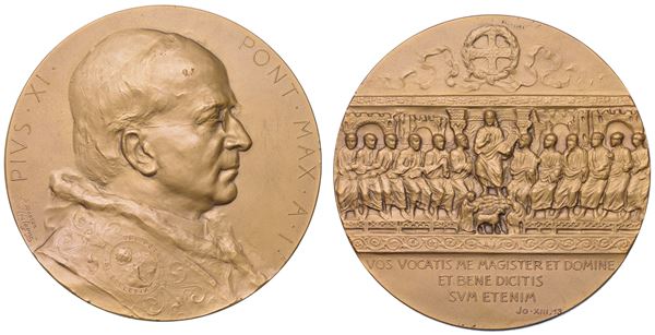 VATICANO. PIO XI, 1922-1939. Medaglia in bronzo dorato 1922. Elezione Vos Vocati.