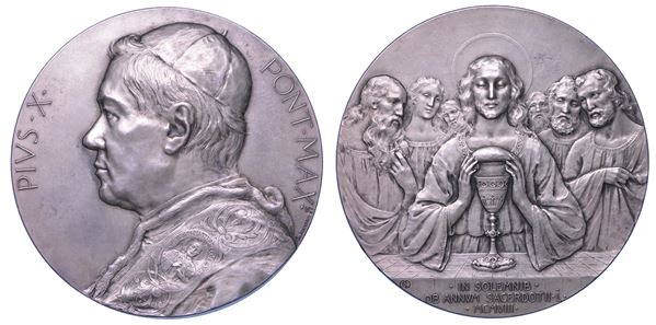 STATO PONTIFICIO. PIO X, 1903-1914. Medaglia in argento 1908. Cinquantesimo anniversario del sacerdozio.
