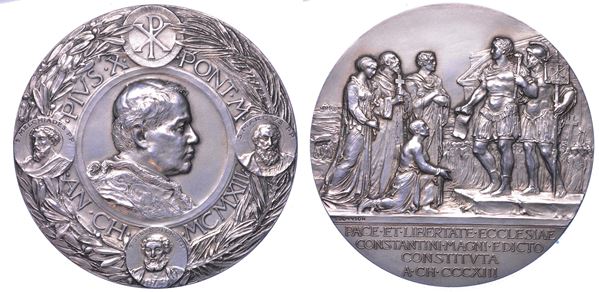 STATO PONTIFICIO. PIO X, 1903-1914. Medaglia in argento 1913. Sedicesimo centenario dell’Editto di Costantino.