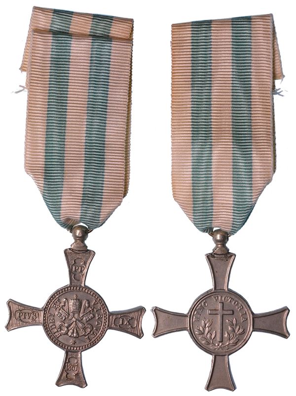 STATO PONTIFICIO. PIO IX, 1846-1878. Croce in nikel 1867. Battaglia di Mentana.