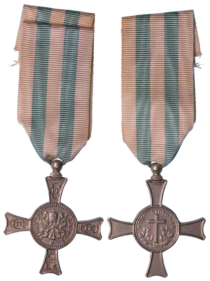 STATO PONTIFICIO. PIO IX, 1846-1878. Croce in nikel 1867. Battaglia di Mentana.  - Asta Numismatica Light - Cambi Casa d'Aste