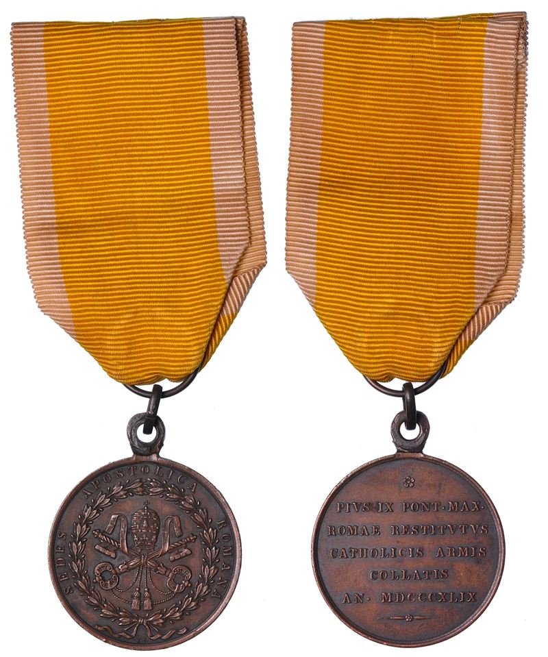 STATO PONTIFICIO. PIO IX, 1846-1878. Onorificenza in bronzo 1849. Benemerenti restaurazione di Roma.  - Asta Numismatica Light - Cambi Casa d'Aste