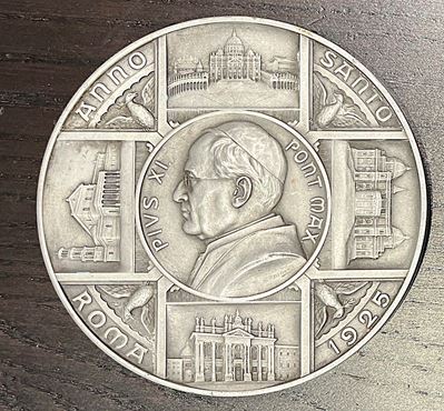 Pio XI, Medaglia in metallo bianco, Anno Santo 1925