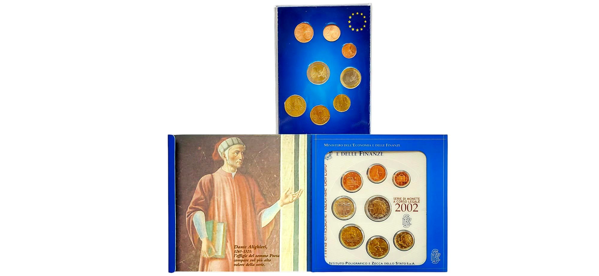 Monaco 2001 e Italia 2002 – 2 folder con monetazione in Euro FdC emessa dal Principato di Monaco ...