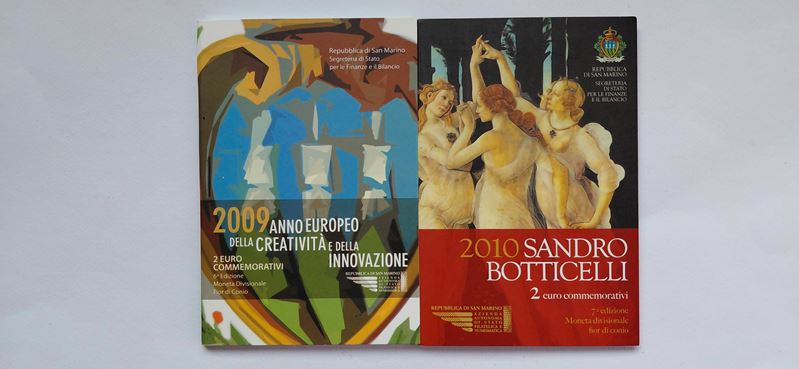 San Marino 2009-2010 – 2 X 2 Euro commemorativi bimetallici FdC in folder dedicati a “Creatività ...