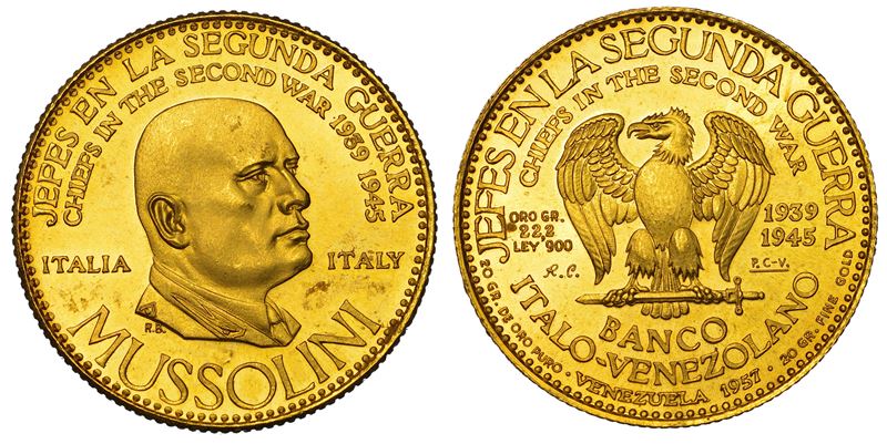 VENEZUELA. CHIEF IN THE SECOND WORLD WAR. Medaglia in oro 1957. Mussolini.  - Asta Numismatica Light - Cambi Casa d'Aste
