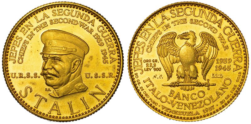 VENEZUELA. CHIEF IN THE SECOND WORLD WAR. Medaglia in oro 1957. Stalin.  - Asta Numismatica Light - Cambi Casa d'Aste