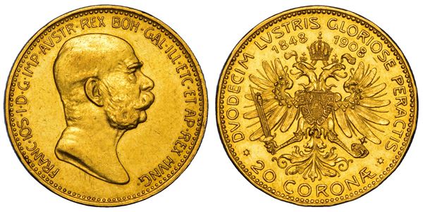 AUSTRIA. FRANZ JOSEPH, 1848-1916. 20 Corona 1908. 60° anniversario di regno.