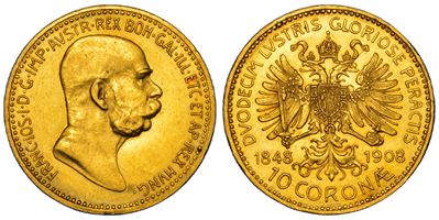 Franz Joseph, 10 Corona 1908, 60° anniversario di regno
