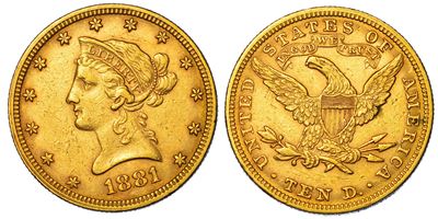 USA, Repubblica, 10 Dollari 'Coronet Head', 1881