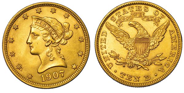 USA. REPUBLIC. 10 Dollars “Coronet Head” 1907.