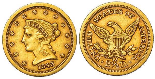 USA. REPUBLIC. 2,5 Dollars “Coronet Head” 1843. New Orleans.