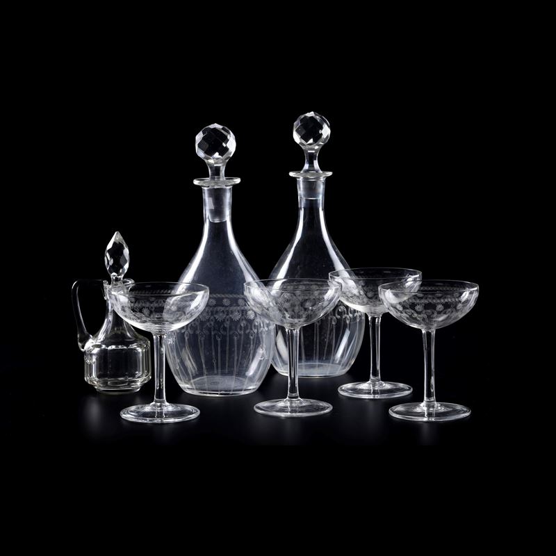 Sei coppe da champagne e due bottiglie, XX secolo.  - Asta L'Arte della Tavola - Cambi Casa d'Aste
