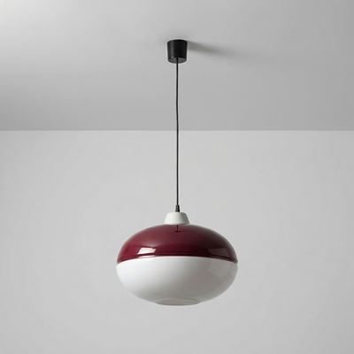 Lampada a sospensione, metallo laccato e diffusore in vetro opalino, Italia, circa 1960