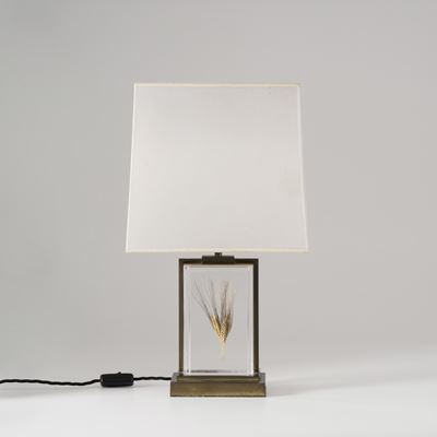 Lampada da tavolo in ottone e plexiglas