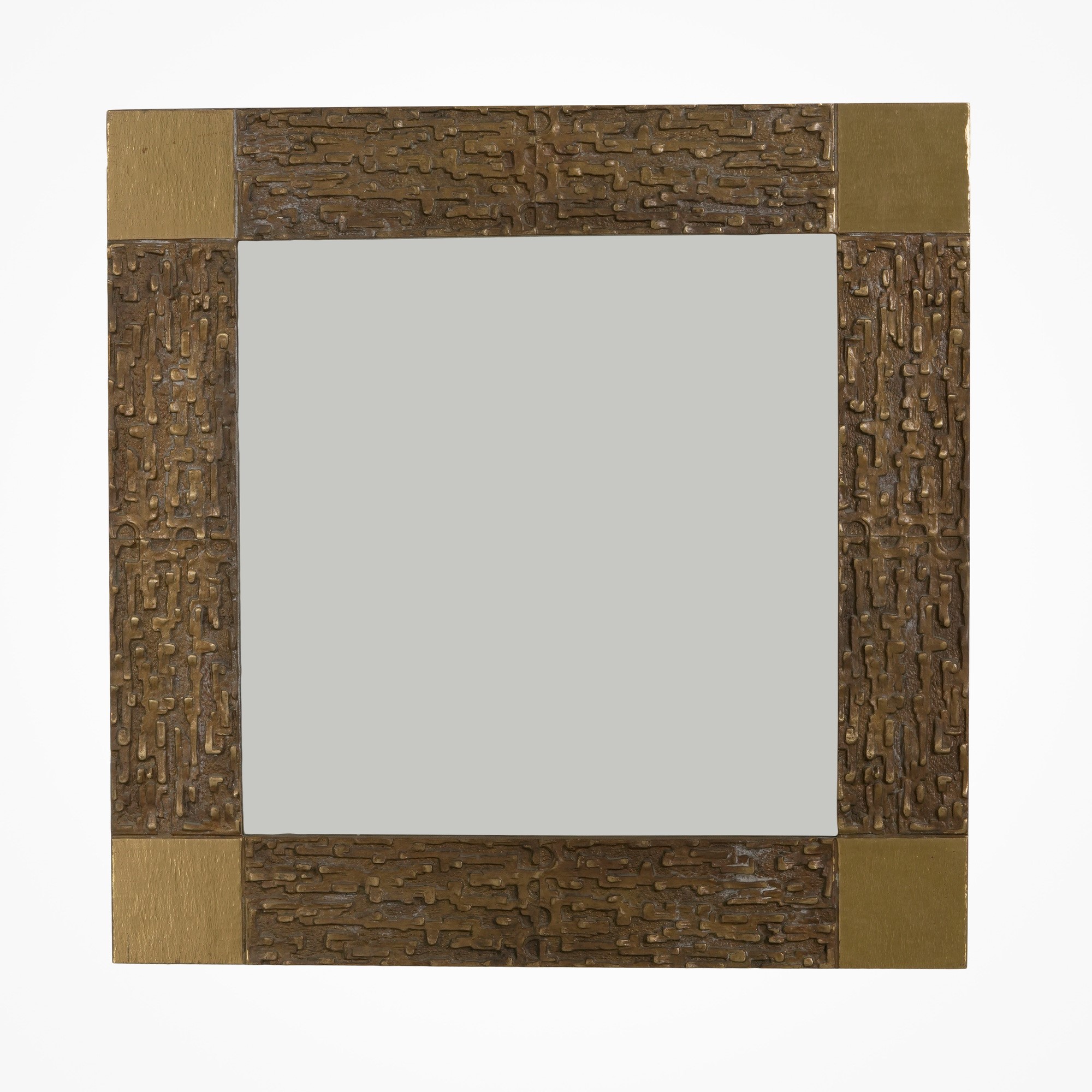 Luciano Frigerio - Specchio da parete mod. Juanita, bronzo e ottone, Italia, 1970 ca.