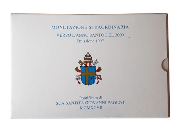 Vaticano 1997: dittico celebrativo 10.000 + 10.000 Lire in argento Fondo Specchio “Verso l’Anno Santo del 2000”.